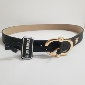 🆕️⬇️Steve Madden Black Saffiano Logo Pant Belt